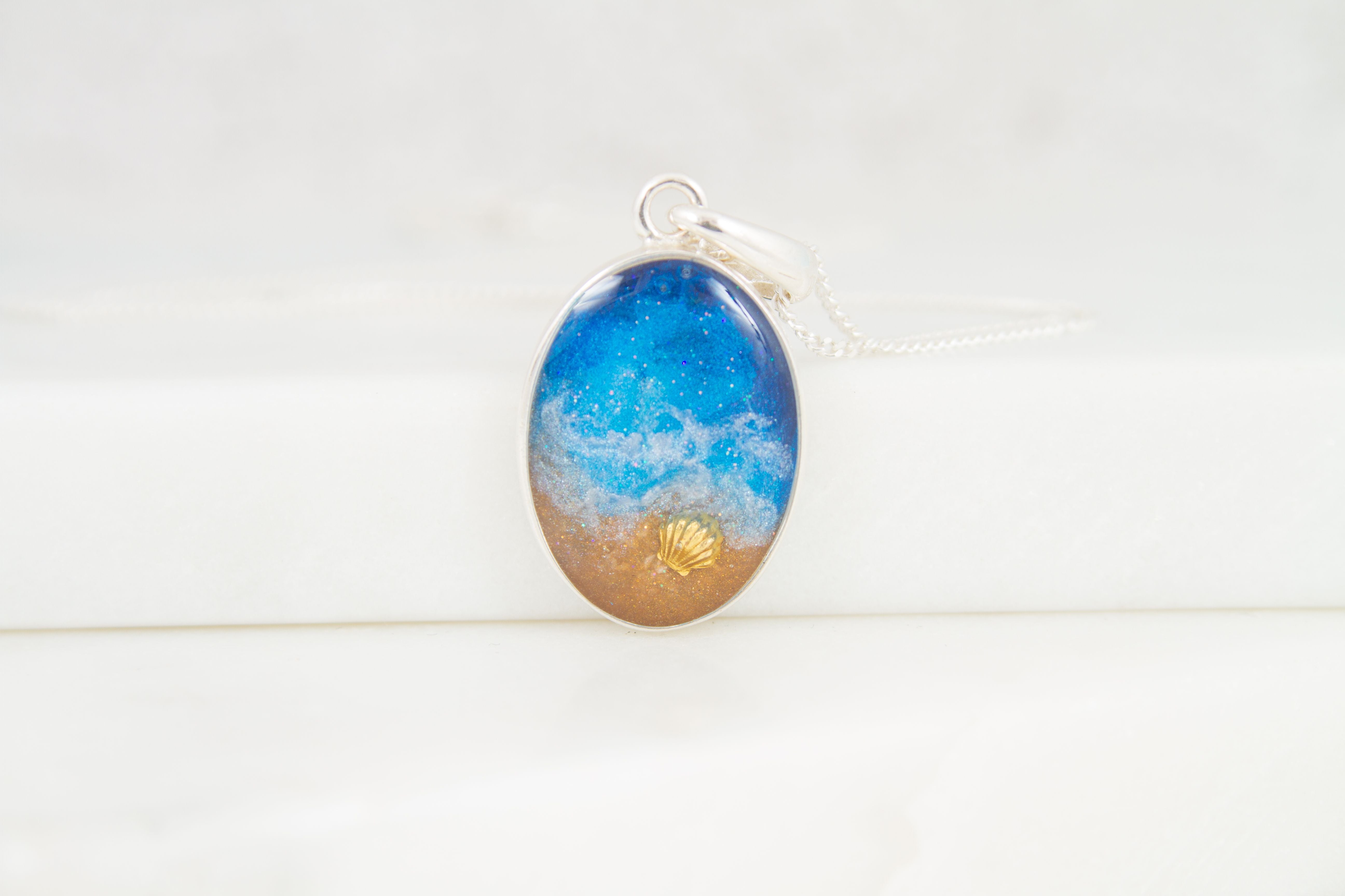 Beach Scene Oval Ashes Necklace