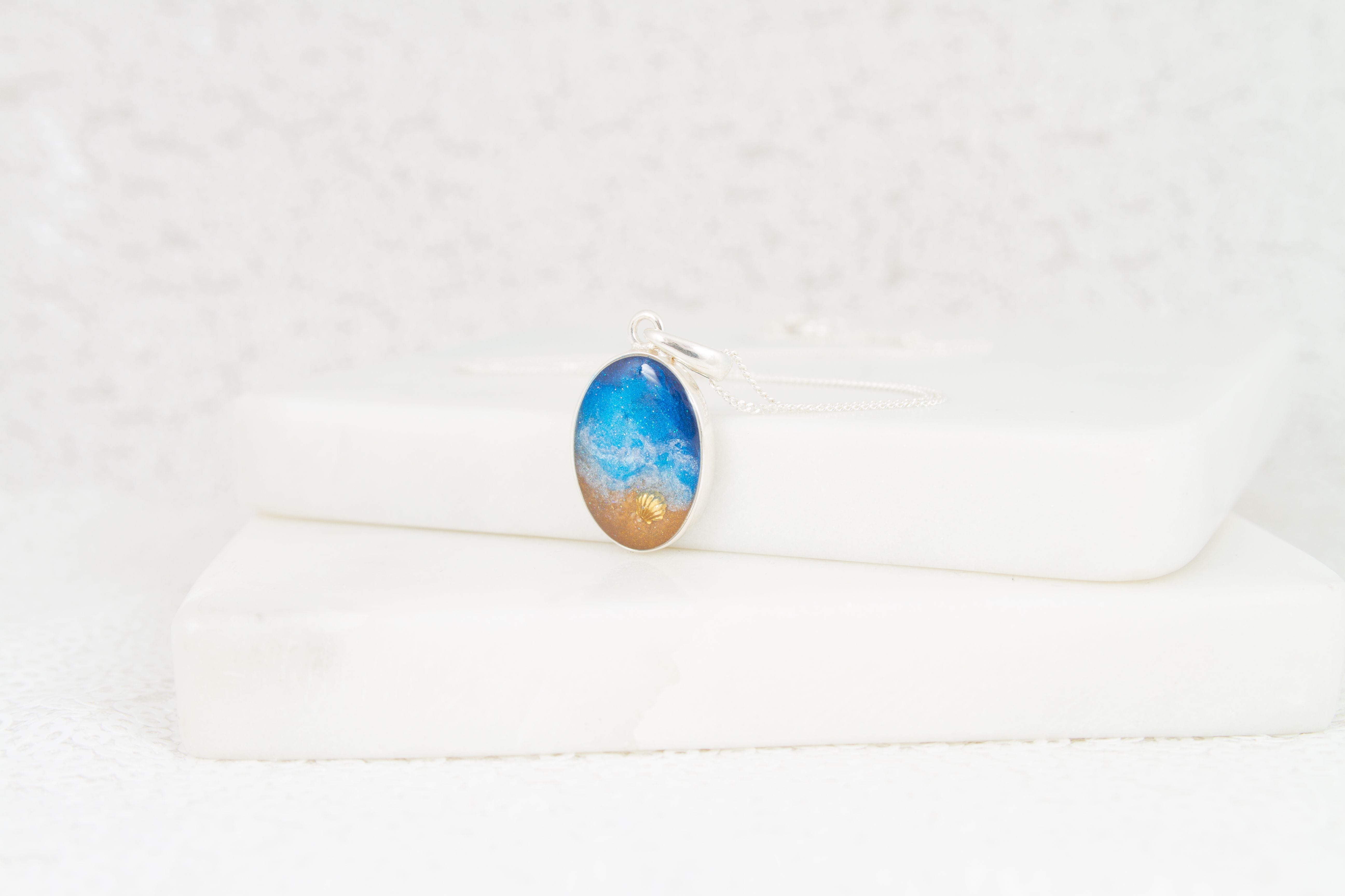 Beach Scene Oval Ashes Necklace