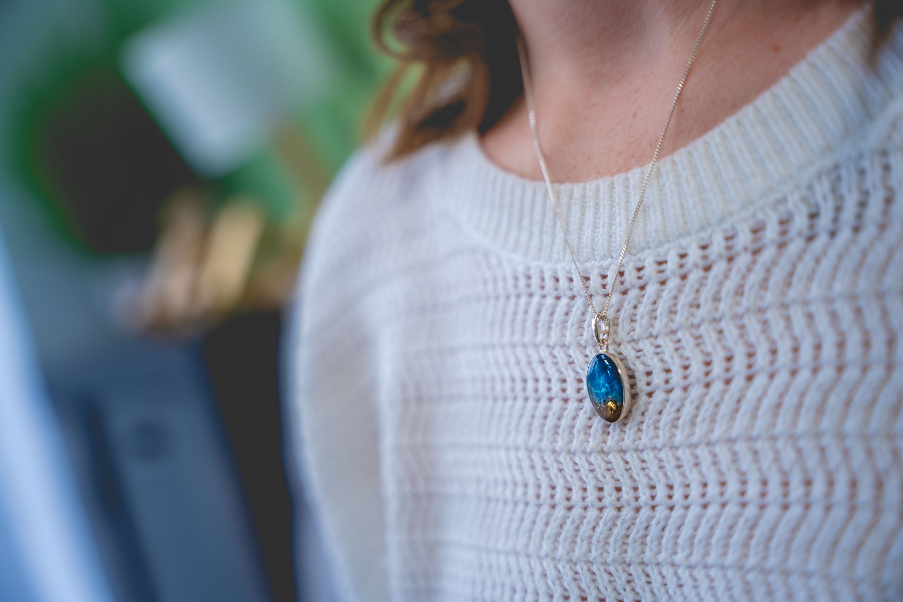Beach Scene Oval Ashes Necklace