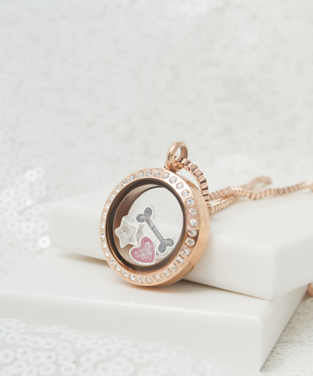 Rose Gold Floating Ashes Charm Locket