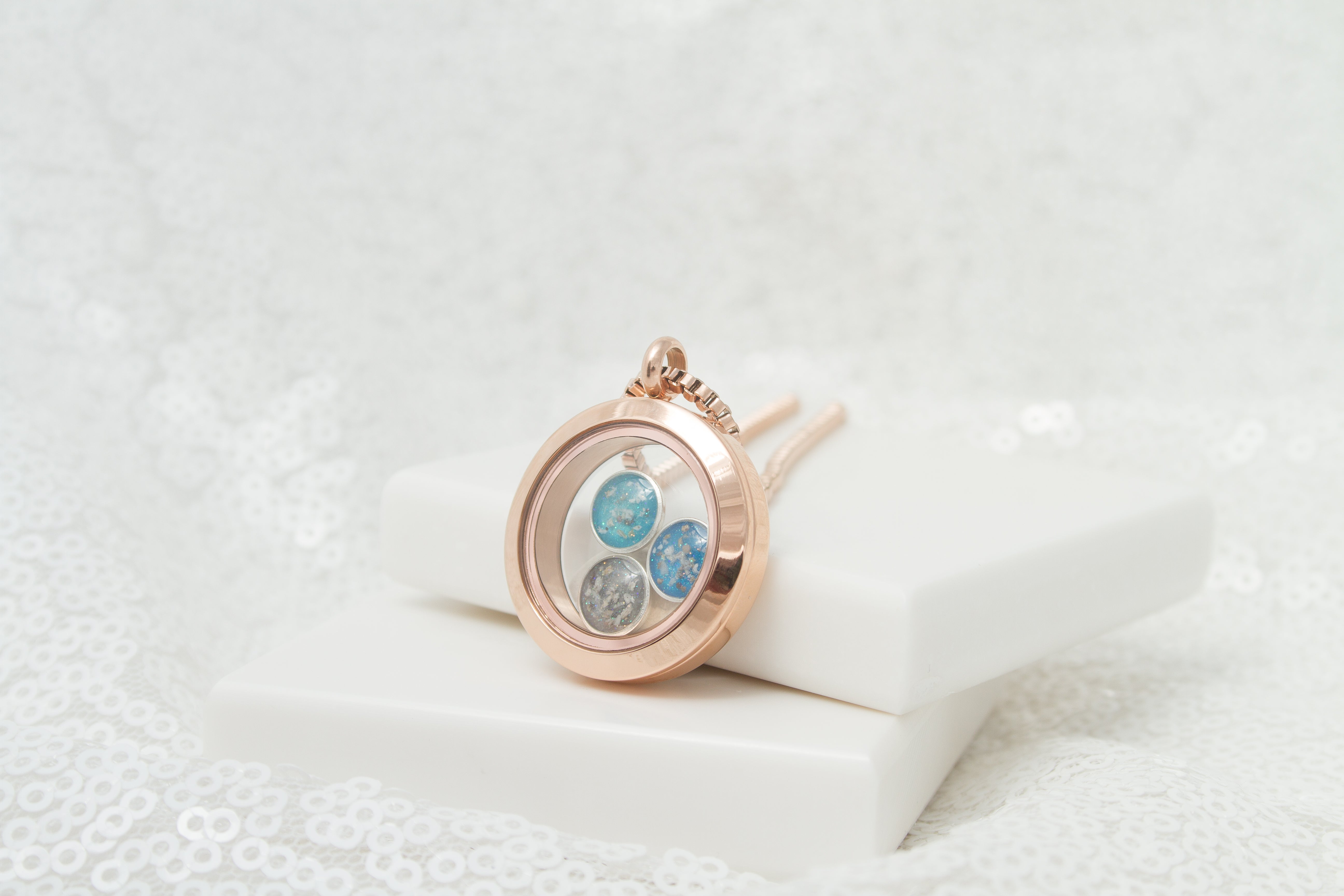 Rose Gold Floating Ashes Charm Locket